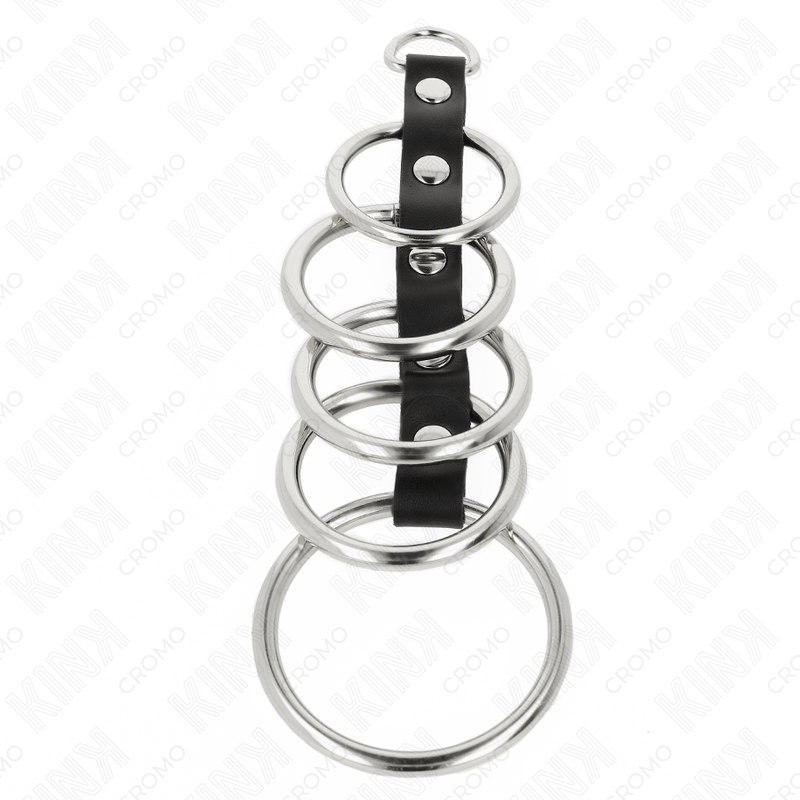 KINK - 5 METAL PENIS RINGS 3.2 CM TO 5 CM CONNECTED BY LEATHER - Image 3