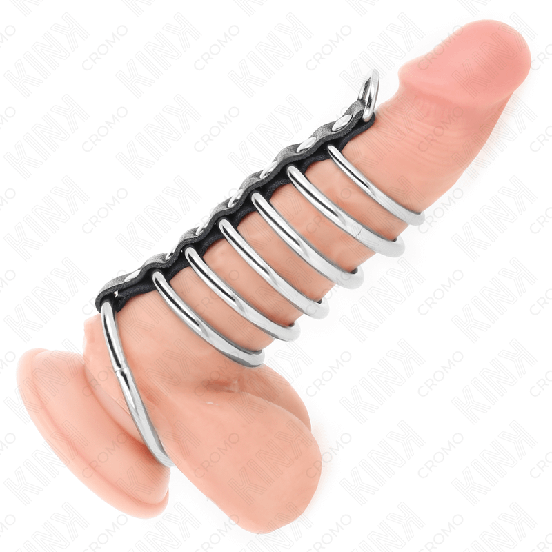 KINK - 7 METAL PENIS RINGS 3.2 CM TO 5 CM CONNECTED BY LEATHER - Image 2