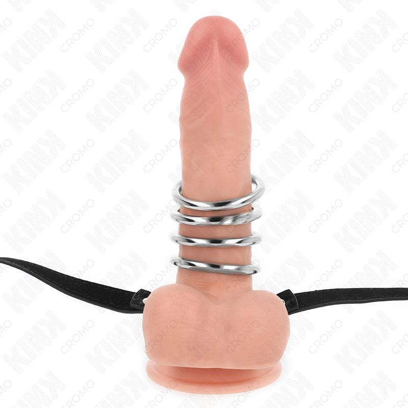 KINK - 5 PENIS RINGS 3.8 CM TO 5 CM METAL WITH LEATHER BELT 112 CM - Image 3