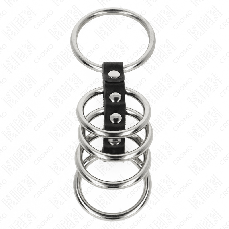 KINK - 5 PENIS RINGS 3.7 CM TO 5 CM METAL CONNECTED BY LEATHER - Image 3