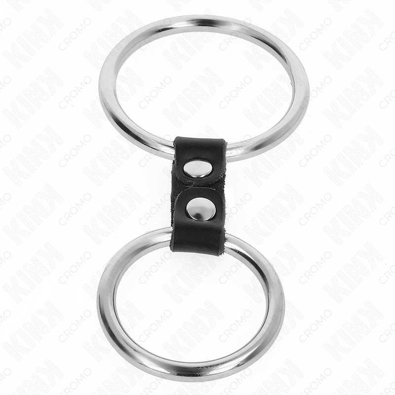 KINK - DOUBLE METAL PENIS RING 3.7 CM TO 5 CM CONNECTED BY LEATHER STRAP MODEL 2 - Image 3