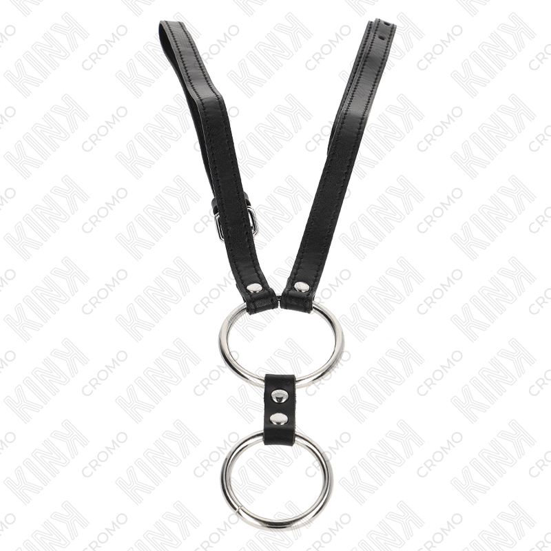 KINK - DOUBLE METAL PENIS RING 3.8 CM TO 5 CM WITH LEATHER BELT 112 CM - Image 3