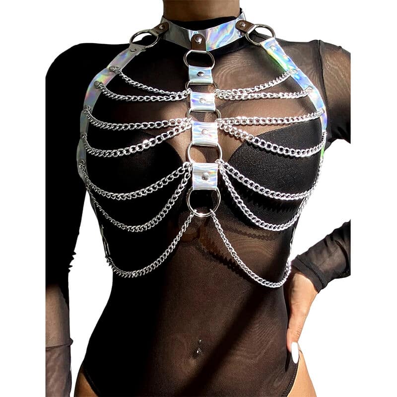 SUBBLIME - 953737 CHEST HARNESS WITH RINGS AND CHAINS SILVER ONE SIZE - Bild 2