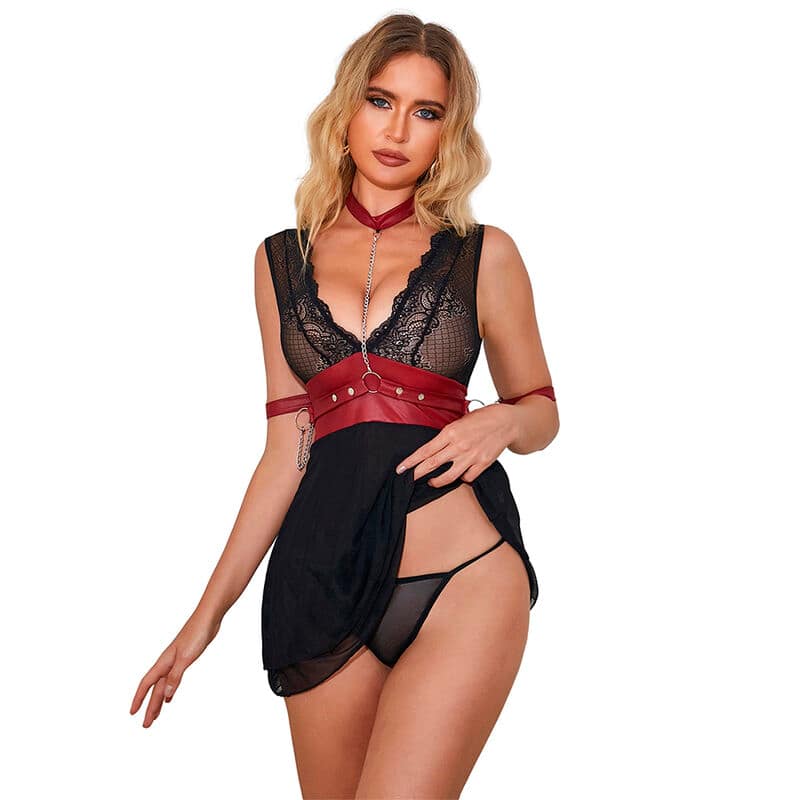 SUBBLIME - 954420 LACE BONDAGE DRESS BLACK S/M - Image 3