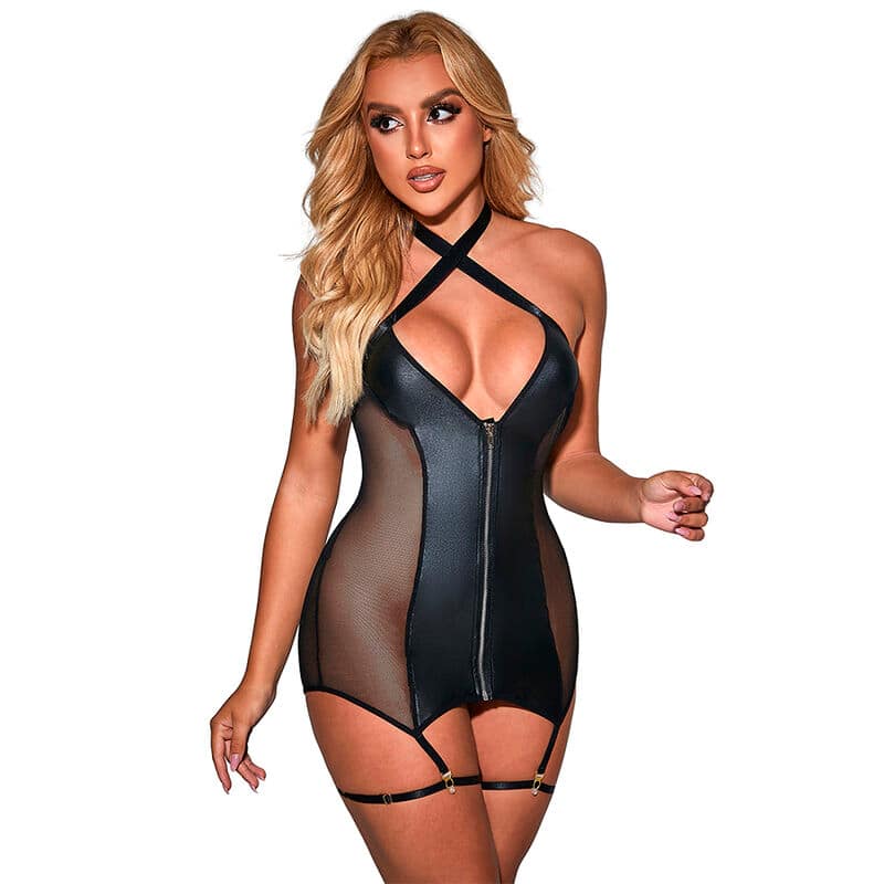 SUBBLIME - 954451 SEXY MESH DRESS LEATHER BLACK L/XL - Image 3