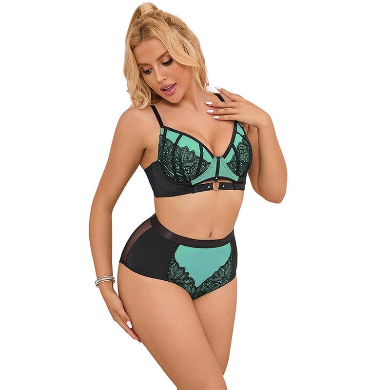 SUBBLIME - 955557 GREEN PATENT LEATHER MESH ZIPPER BRA SET S/M - Image 2