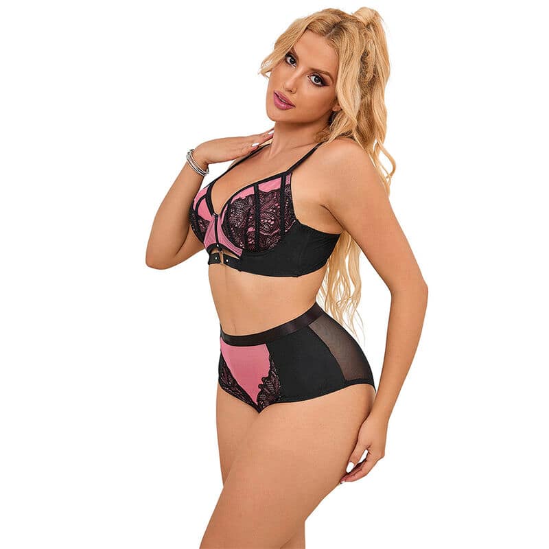 SUBBLIME - 955571 PINK PATENT LEATHER MESH ZIPPER BRA SET S/M - Image 2