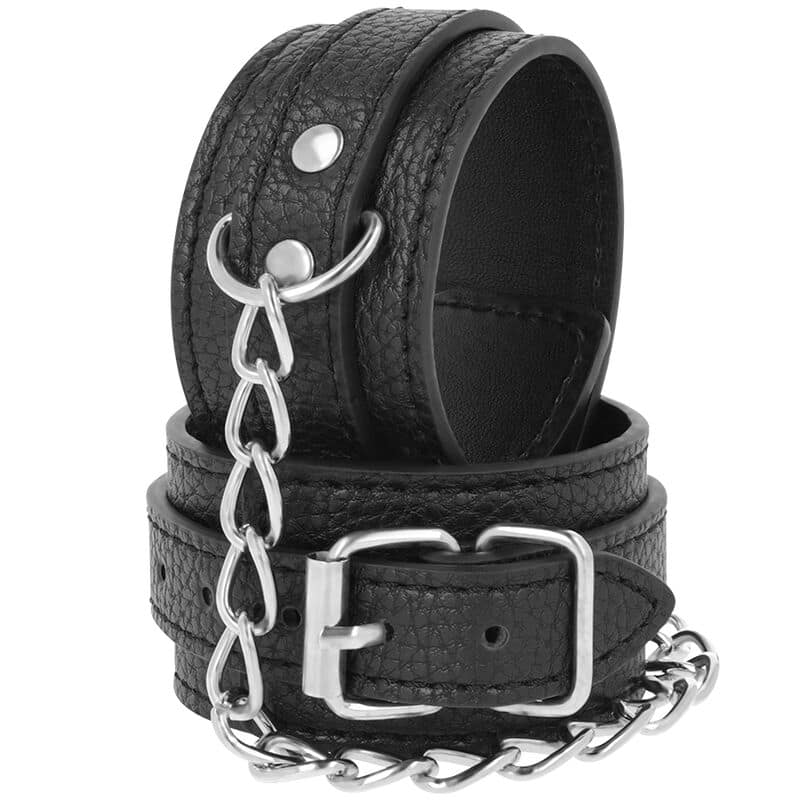 DARKNESS - BLACK TEXTURED LEATHER HANDCUFFS - Bild 2