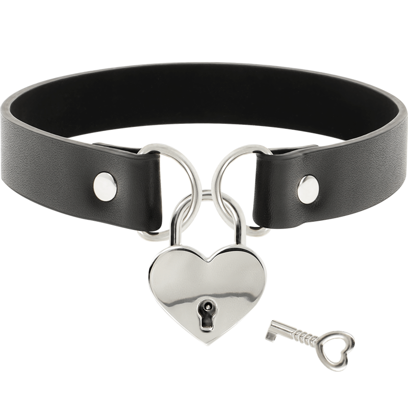 COQUETTE CHIC DESIRE - VEGAN LEATHER NECKLACE WITH HEART ACCESSORY WITH KEY - Image 3