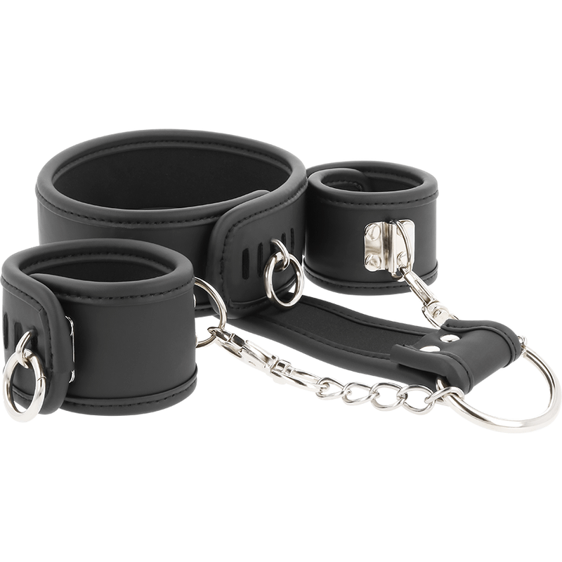 FETISH SUBMISSIVE - VEGAN LEATHER NECKLACE AND HANDCUFFS WITH NOPRENE LINING - Image 2