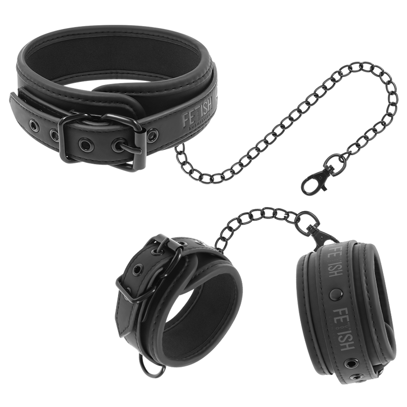 FETISH SUBMISSIVE - VEGAN LEATHER NECKLACE AND HANDCUFFS WITH NOPRENE LINING - Image 2