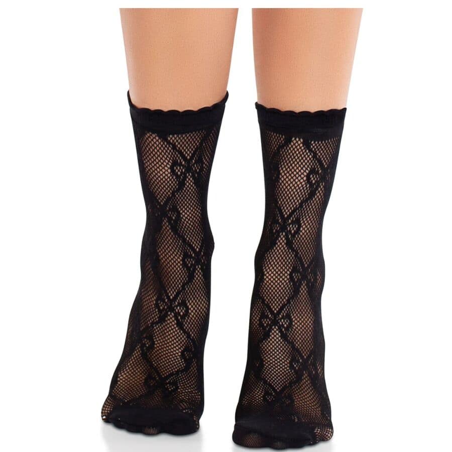 LEG AVENUE - BLACK LACE BOW LACE SOCKS - Image 3