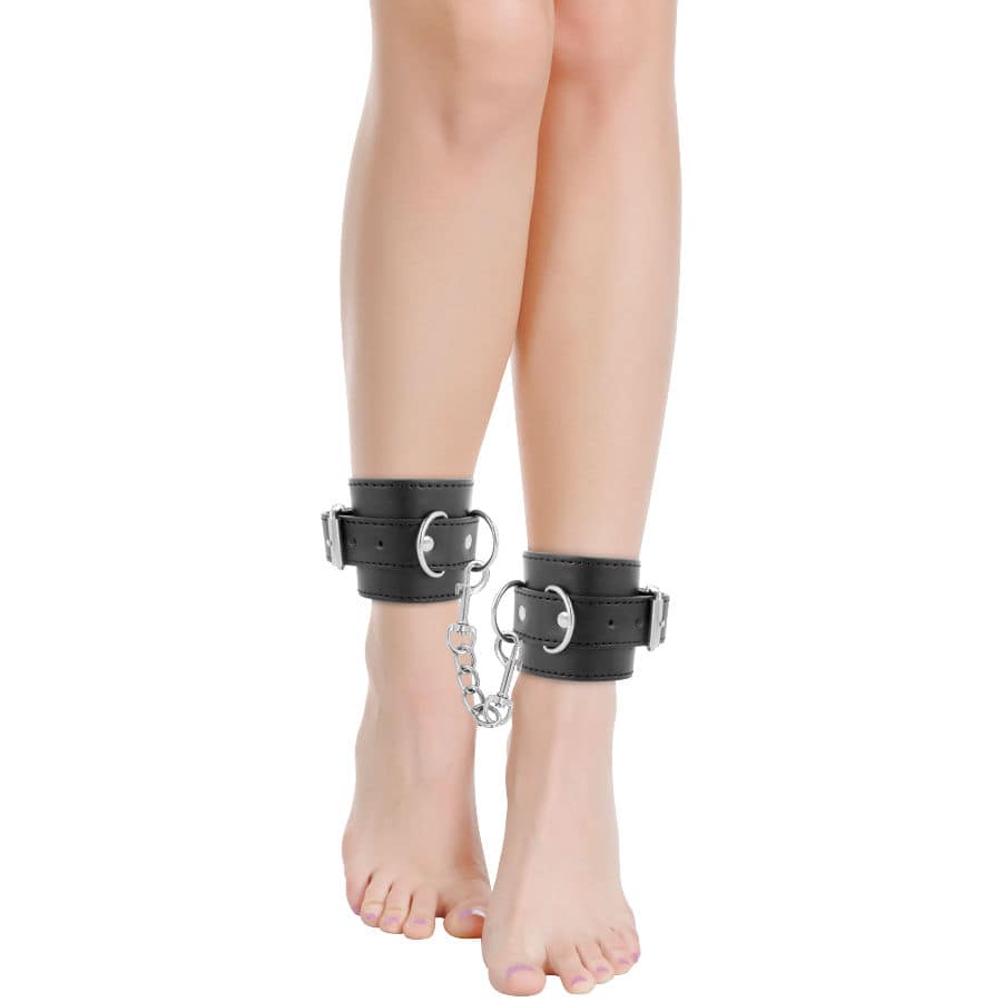 DARKNESS - BLACK ADJUSTABLE LEATHER ANKLE HANDCUFFS - Image 2